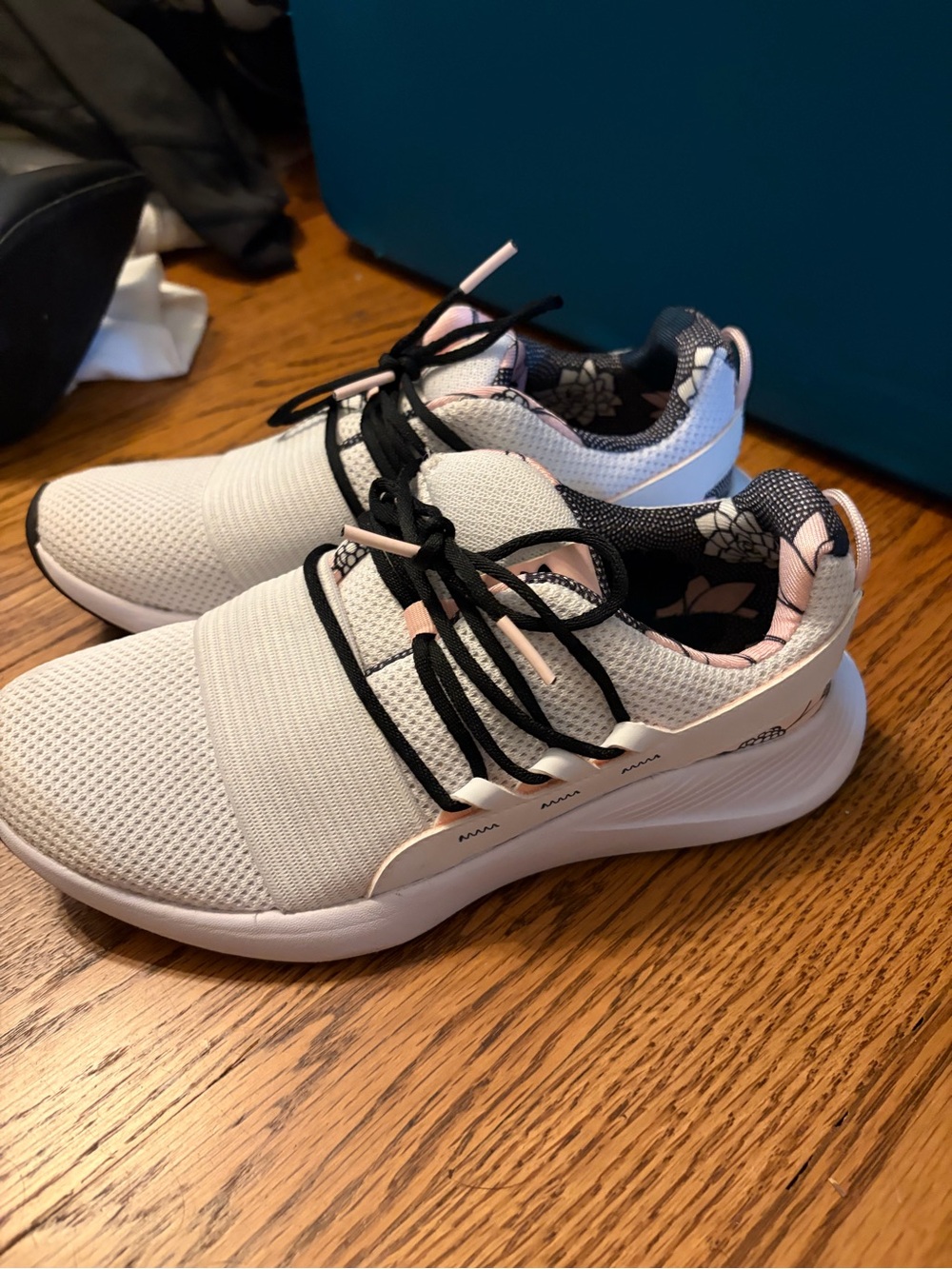 Under Armour Women’s White and Pink Knit Trainer Sneakers